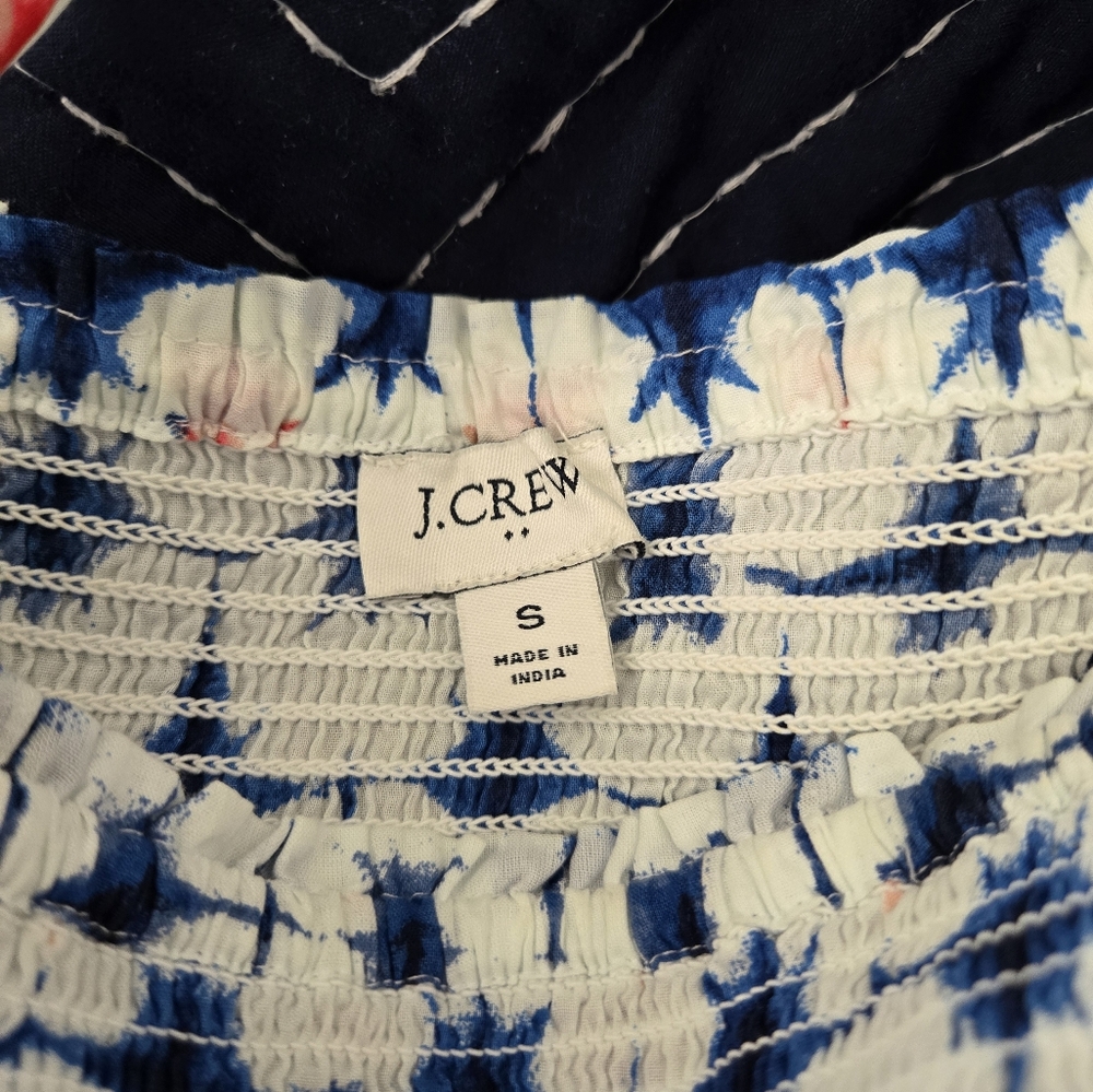 J. Crew 100% Cotton Shibori Smocked Midi Dress Red White And Blue Size S - Picture 4 of 5